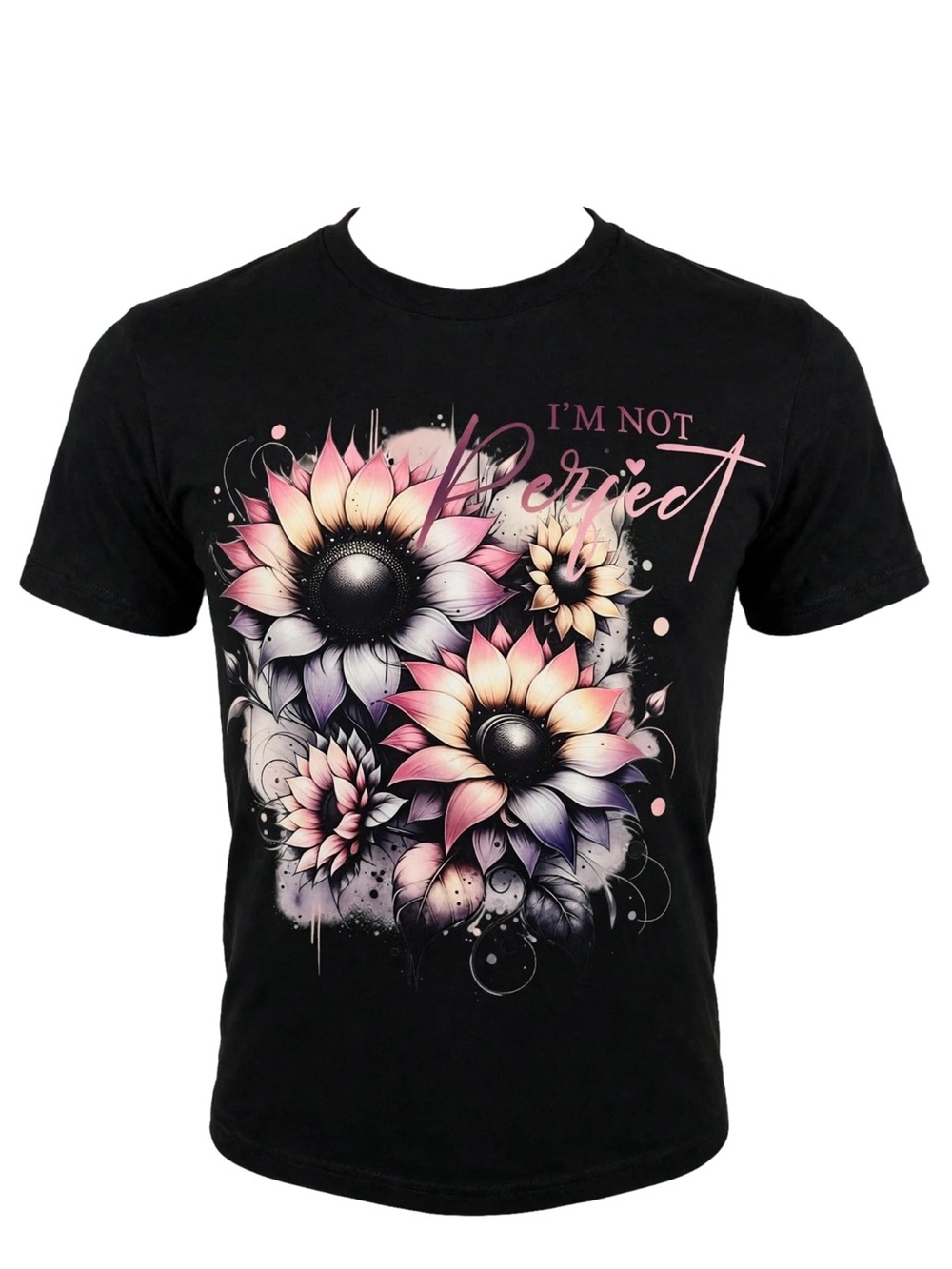 Men's Black Floral Graphic Tee - I'm Not Perfect